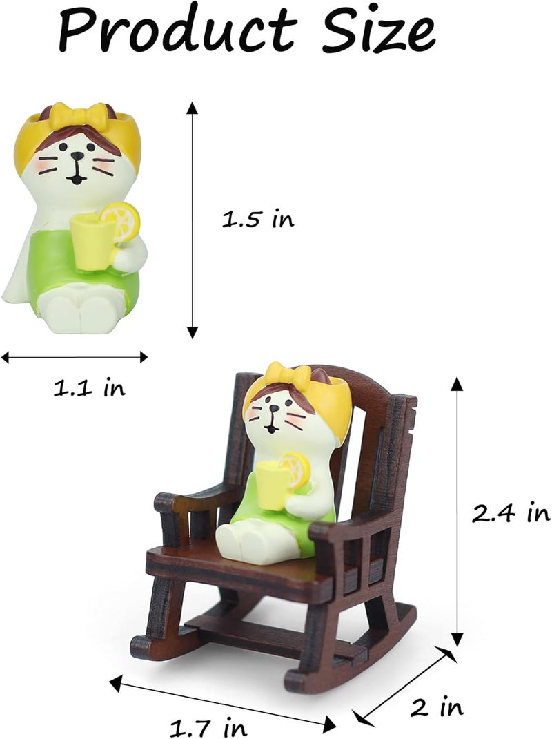 Mevodeata Cute Mini Cat Figurine with Rocking Chair - Resin Collectible Desk Decor, 1.5" Tiny Cat Statue for Home & Office - Gift for Cat Lovers - Image 2